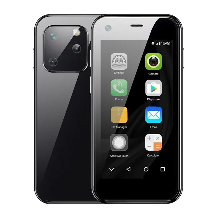 Écran 2,5 pouces, processeur quadricœur MTK6580 jusqu'à 1,3 GHz, Bluetooth, Wi-Fi, radio FM, réseau 3G, double SIM, XS13