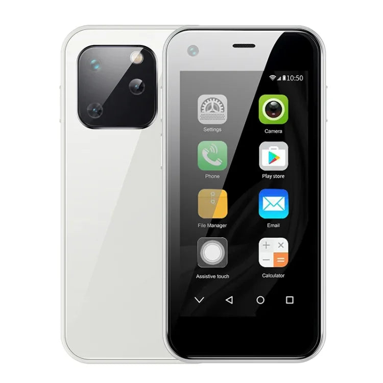 Écran 2,5 pouces, processeur quadricœur MTK6580 jusqu'à 1,3 GHz, Bluetooth, Wi-Fi, radio FM, réseau 3G, double SIM, XS13