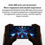 Batterie 5000 mAh, reconnaissance faciale et empreinte digitale, écran MIUI 13 de 6,71 pouces, processeur MediaTek Helio G85 octa-core jusqu'à 2 GHz, réseau 4G, double SIM, non compatible avec Google Play, 4 Go de RAM + 128 Go de stockage