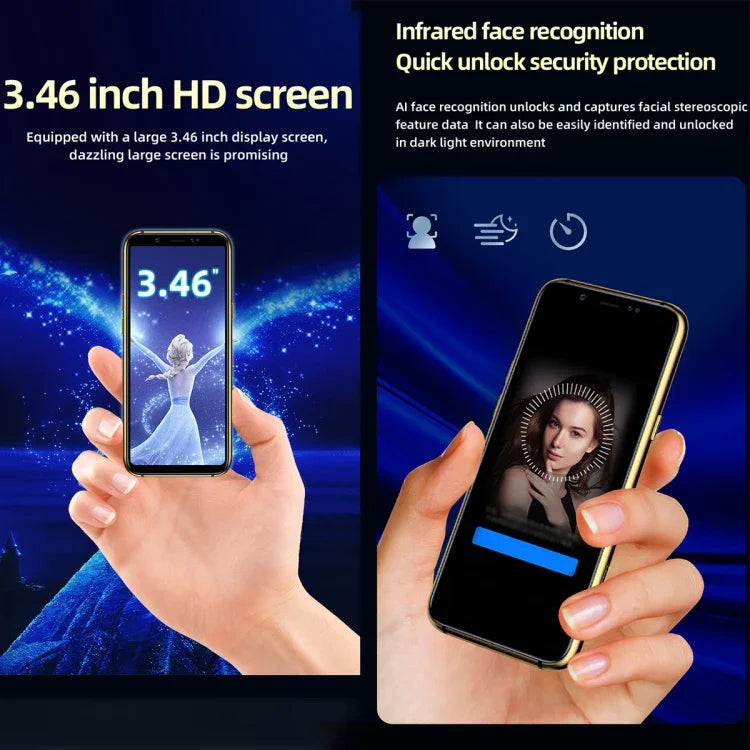 Reconnaissance faciale infrarouge, écran 3,46 pouces, Android 6.0, processeur quadricœur MTK6737 jusqu'à 1,1 GHz, Bluetooth, Wi-Fi, radio FM, réseau 4G, GPS, double SIM, 3 Go de RAM + 64 Go de stockage