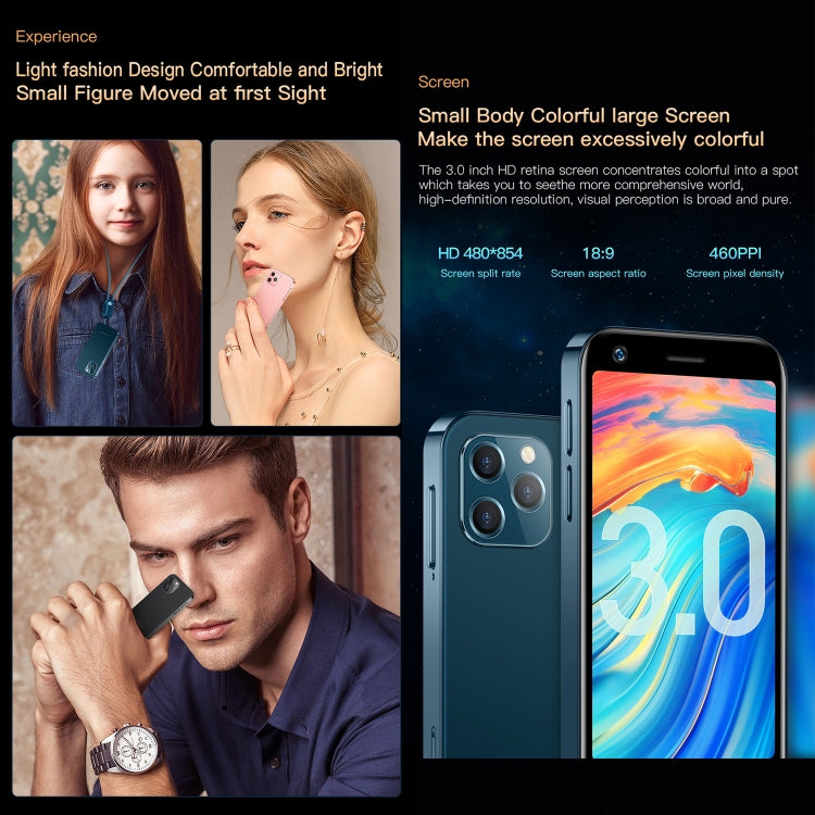 Smartphone Android 10.0 de 3 pouces, processeur octa-core MTK6750, Bluetooth, Wi-Fi, OTG, réseau 4G, double SIM, compatible avec Google Play, 2 Go de RAM + 16 Go de stockage