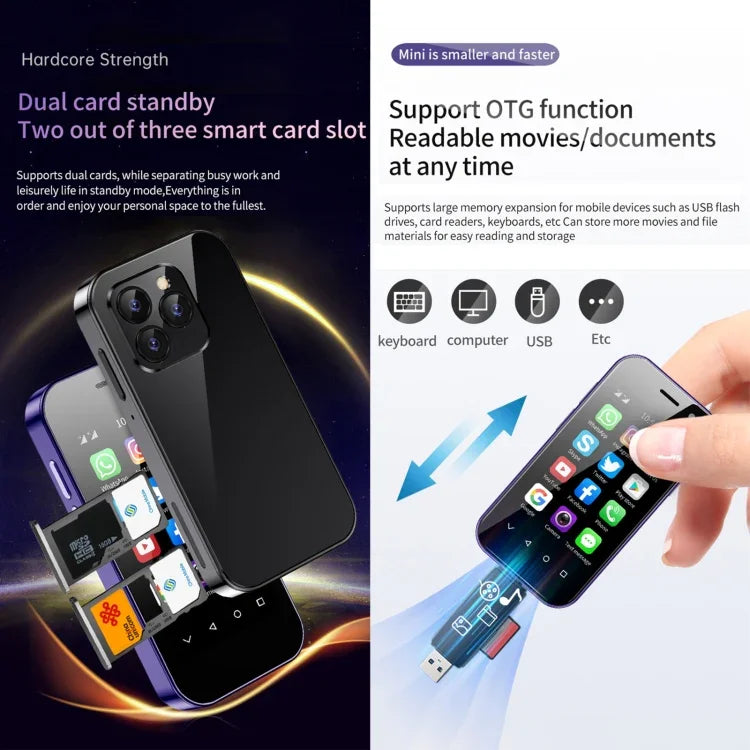 Reconnaissance faciale, écran 3 pouces, Android 9.0, processeur quadricœur MTK6739CW jusqu'à 1,28 GHz, OTG, réseau 4G, double SIM, compatible Google Play, 3 Go de RAM + 32 Go de stockage