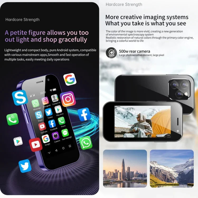 Reconnaissance faciale, écran 3 pouces, Android 9.0, processeur quadricœur MTK6739CW jusqu'à 1,28 GHz, OTG, réseau 4G, double SIM, compatible Google Play, 3 Go + 64 Go