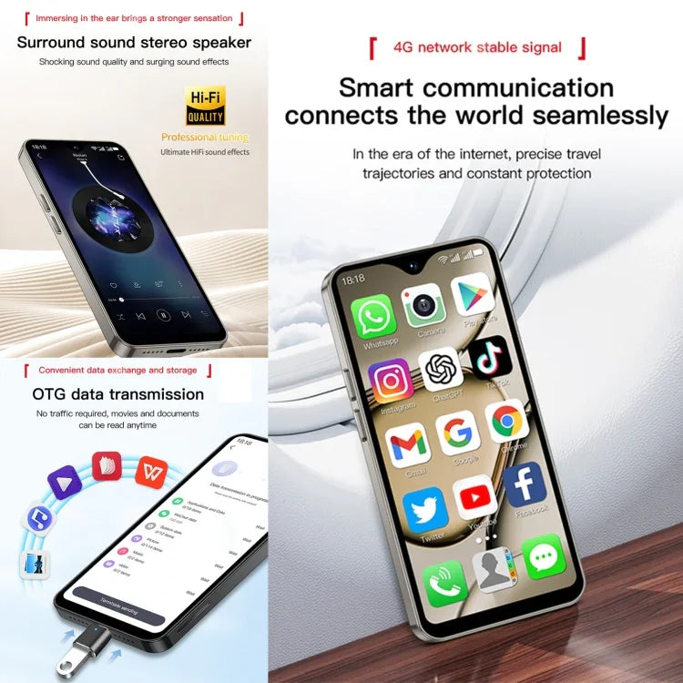 SOYES XS18 Pro Max, 2 Go + 16 Go, Face ID, écran 4,3 pouces, Android 8.1, processeur quadricœur MTK6737A, réseau : 4G, OTG, double SIM, XS18 Pro Max