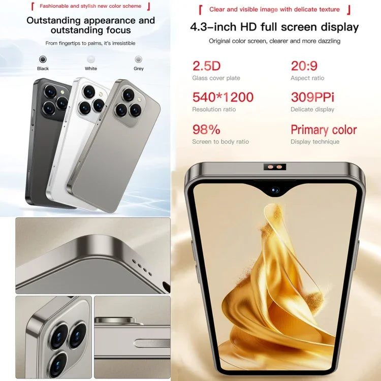 SOYES XS18 Pro Max, 2 Go + 16 Go, Face ID, écran 4,3 pouces, Android 8.1, processeur quadricœur MTK6737A, réseau : 4G, OTG, double SIM, XS18 Pro Max