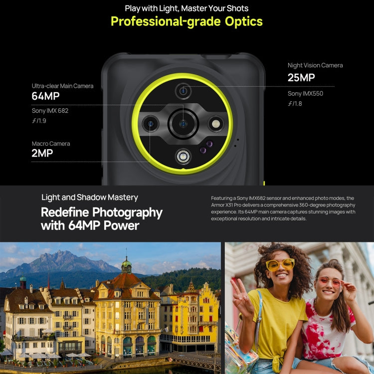 Ulefone Armor X31 Pro 5G, 8 Go + 256 Go, vision nocturne, téléphone robuste IP68/IP69K, écran 6,56 pouces, Android 14, processeur octa-core MediaTek Dimensity 6300, réseau : 5G, NFC, OTG, Armor X31 Pro