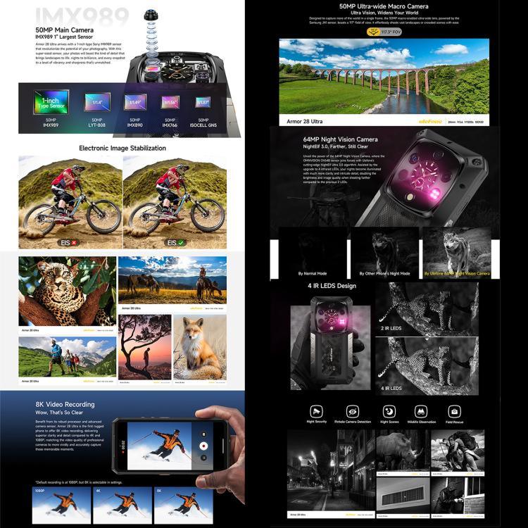 Ulefone Armor 28 UltraThermal Version, téléphone robuste, 16 Go + 1 To, vision nocturne, batterie 10 600 mAh, écran 6,67 pouces, Android 14, processeur octocœur MediaTek Dimensity 9300+, réseau : 5G, NFC, version Armor 28 Ultra Thermal