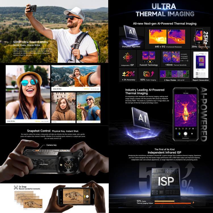 Ulefone Armor 28 UltraThermal Version, téléphone robuste, 16 Go + 1 To, vision nocturne, batterie 10 600 mAh, écran 6,67 pouces, Android 14, processeur octocœur MediaTek Dimensity 9300+, réseau : 5G, NFC, version Armor 28 Ultra Thermal