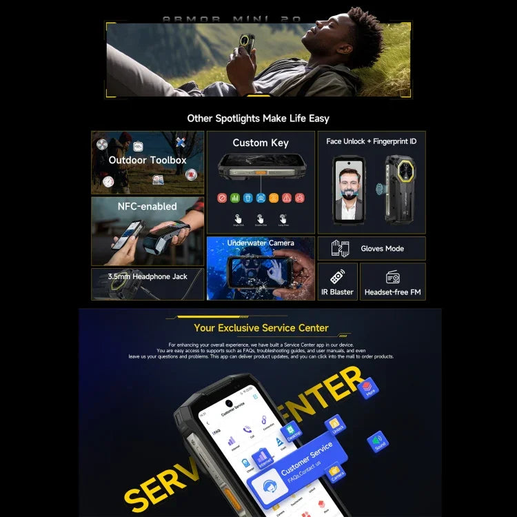 Ulefone Armor Mini 20, Vision nocturne, 8 Go + 256 Go, Téléphone durci IP68/IP69K, Android 14, 4,7 pouces, Processeur octa-core MediaTek Dimensity 6300, Réseau : 4G, NFC, OTG, Armor Mini 20