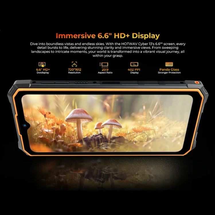 HOTWAV CYBER 13, téléphone robuste IP68/IP69K, 8 Go + 128 Go, batterie 10 800 mAh, écran 6,6 pouces, Android 14.0, processeur octocœur Unisoc T606, réseau : 4G, NFC, OTG