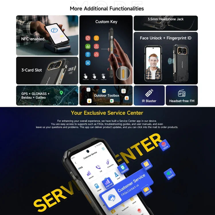 Ulefone Armor 27, téléphone robuste, 12 Go + 256 Go, vision nocturne, batterie 10 600 mAh, écran 6,78 pouces, Android 14, processeur MediaTek Helio G99 octa-core, réseau : 4G, NFC, OTG, Armor 27