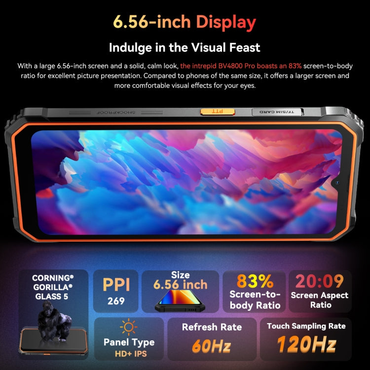 Blackview BV4800 Pro, 4 Go + 128 Go, IP68/IP69K/MIL-STD-810H, 6,56 pouces Android 14 Unisoc T606 Octa Core, réseau : 4G, OTG
