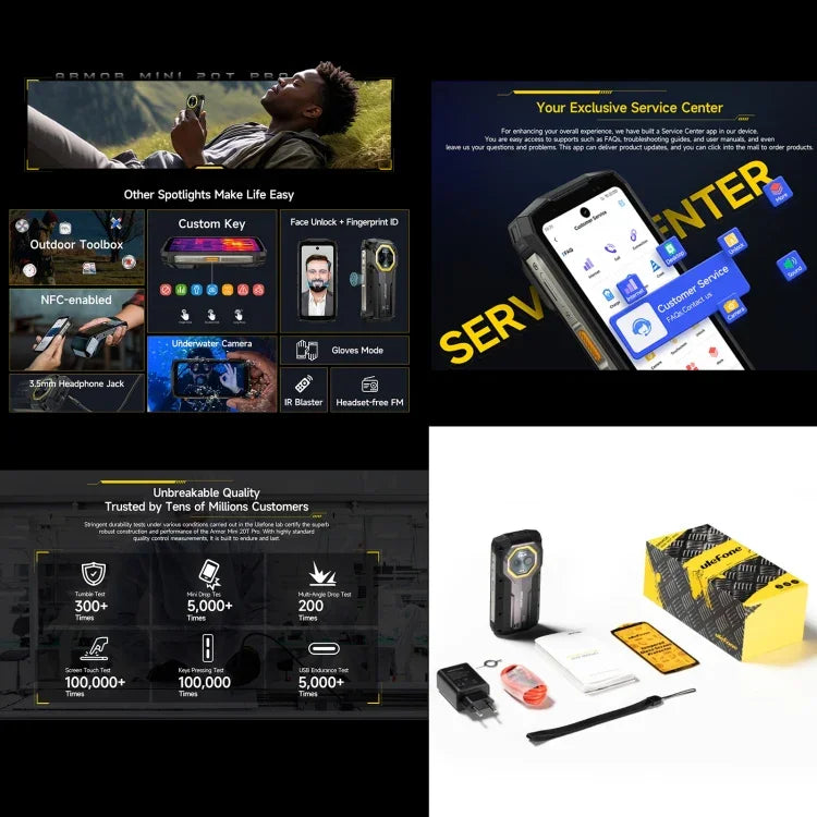 Ulefone Armor Mini 20T Pro, imagerie thermique, 8 Go + 256 Go, téléphone robuste IP68/IP69K, Android 14, processeur octocœur MediaTek Dimensity 6300 5G, réseau : 5G, NFC, OTG, Armor Mini 20T Pro