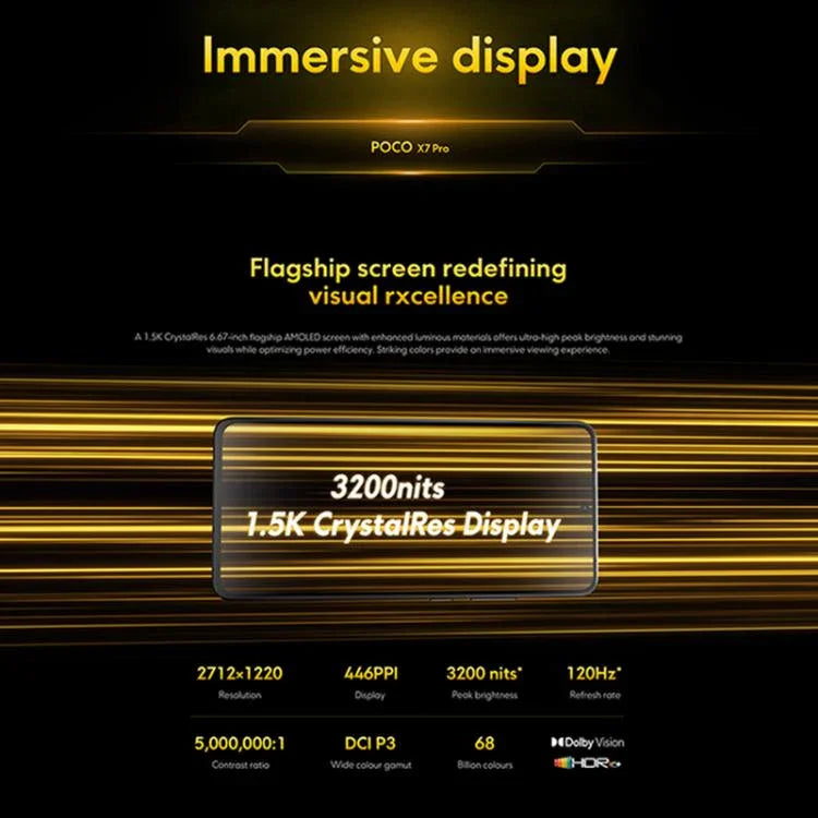 Xiaomi POCO X7 Pro 5G Global, 12 Go + 256 Go, lecteur d'empreintes digitales intégré à l'écran, écran 6,67 pouces, Xiaomi HyperOS 2, processeur MediaTek Dimensity 8400 Ultra Octa Core, NFC, réseau 5G, 12 Go + 256 Go