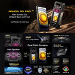 Ulefone Armor 30 Pro, téléphone robuste, 16 Go + 512 Go, vision nocturne, double écran 6,95 pouces + 3,4 pouces, Android 14, processeur octocœur MediaTek Dimensity 7300X, réseau : 5G, OTG, NFC, Armor 30 Pro