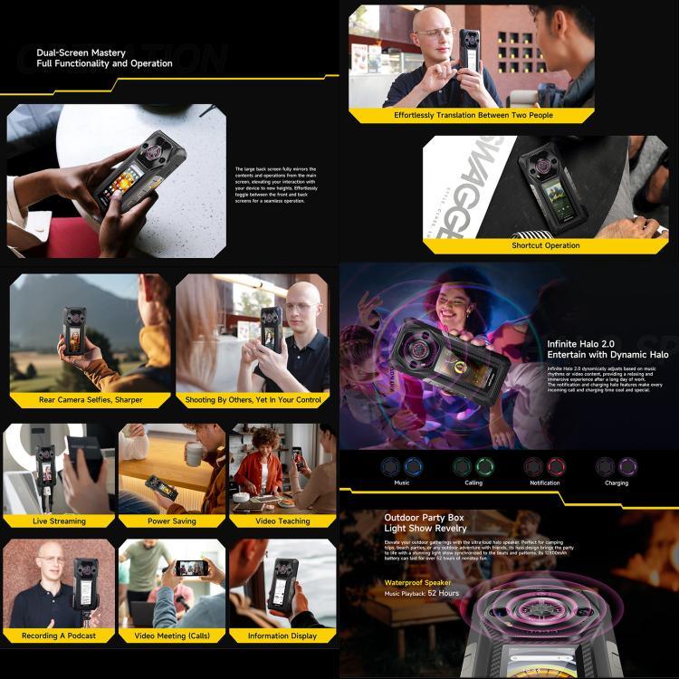 Ulefone Armor 30 Pro, téléphone robuste, 16 Go + 512 Go, vision nocturne, double écran 6,95 pouces + 3,4 pouces, Android 14, processeur octocœur MediaTek Dimensity 7300X, réseau : 5G, OTG, NFC, Armor 30 Pro