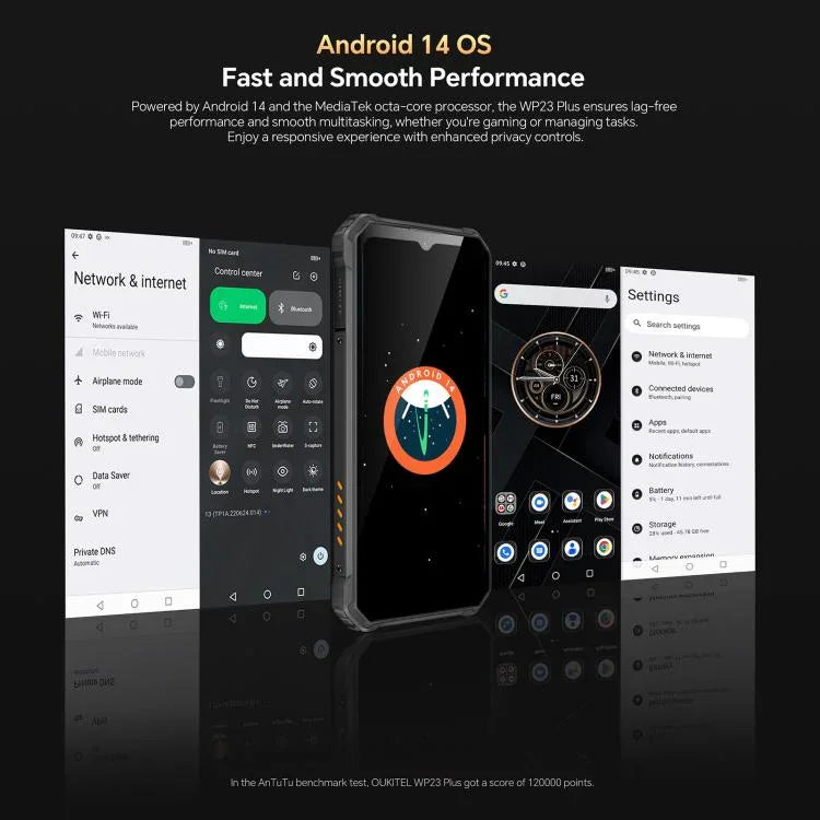 Téléphone durci Oukitel WP23 Plus, 8 Go + 256 Go, Android 14.0 de 6,52 pouces Unisoc T606 Octa-core, NFC, OTG, Réseau : 4G, WP23 Plus 8 Go + 256 Go