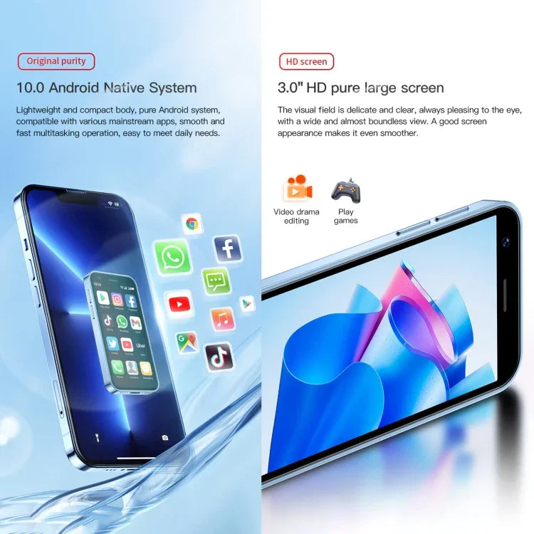 SOYES XS16, 2 Go + 16 Go, écran 3 pouces, Android 10, processeur quadricœur MTK6737, Bluetooth, Wi-Fi, réseau 4G, double SIM, compatible avec le Google Play Store, 2 Go + 16 Go