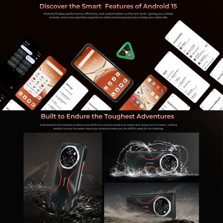 Oukitel WP55 Pro 5G, smartphone robuste, 16 Go + 512 Go, appareil photo 108 Mpx, lecteur d'empreintes digitales, écran 6,6 pouces, Android 15, processeur octa-core MediaTek Dimensity 7025, NFC, OTG, réseau 5G, WP55 Pro