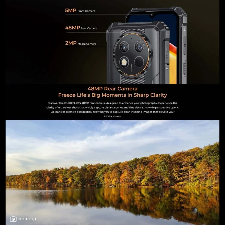 Téléphone robuste Oukitel G1, 6 Go + 256 Go, identification par empreinte digitale, Android 14 6,52 pouces, processeur octa-core T606, NFC, OTG, réseau : 4G