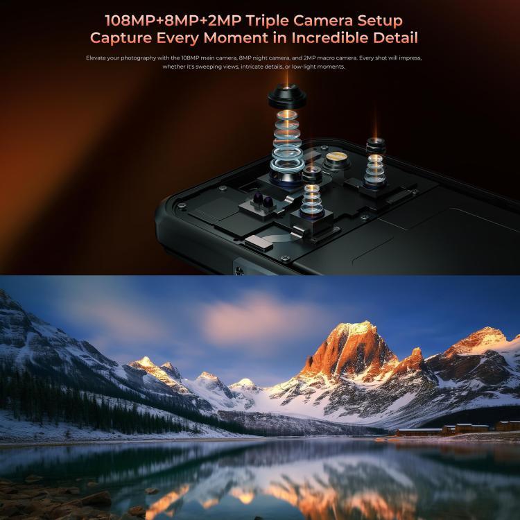 Oukitel WP55 5G, téléphone robuste, 12 Go + 256 Go, appareil photo 108 MP, identification par empreinte digitale, écran 6,6 pouces, processeur octa-core MediaTek Dimensity 7025, NFC, OTG, réseau : 5G, WP55
