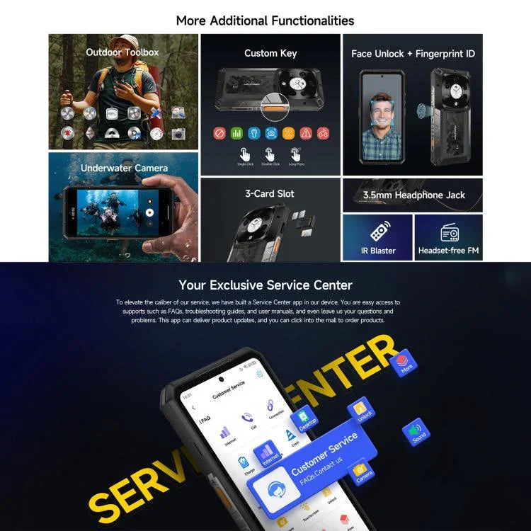 Ulefone Armor 28 Pro, téléphone robuste, 16 Go + 512 Go, vision nocturne, batterie 10 600 mAh, écran 6,67 pouces + 1,04 pouce, Android 15, processeur octa-core MediaTek Dimensity 7300, compatible 5G et NFC.