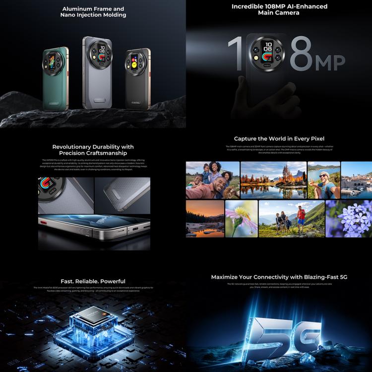Oukitel WP200 Pro 5G, téléphone robuste, 24 Go + 1 To, lecteur d'empreintes digitales sous l'écran, écran 6,7 pouces, Android 15.0, processeur octocœur MTK Dimensity 8200, NFC, OTG, réseau 5G
