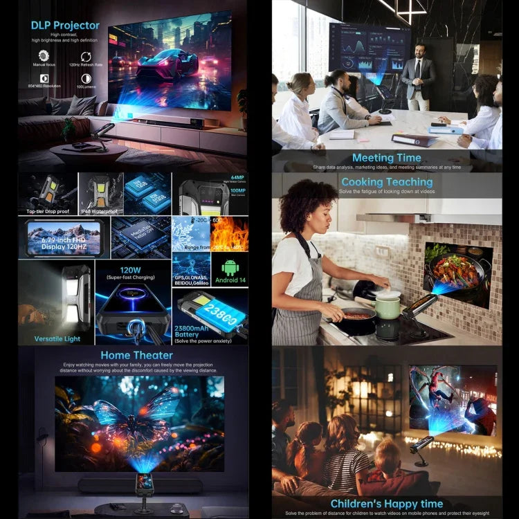 Unihertz 8849 Tank 2 Pro, téléphone robuste avec projecteur de vision nocturne, 12 Go + 256 Go, écran 6,79 pouces, Android 14, processeur octa-core MTK6789, réseau 4G.