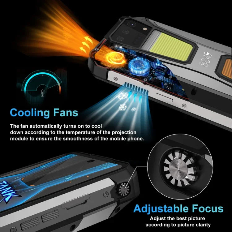 Unihertz 8849 Tank 2 Pro, téléphone robuste avec projecteur de vision nocturne, 12 Go + 256 Go, écran 6,79 pouces, Android 14, processeur octa-core MTK6789, réseau 4G.