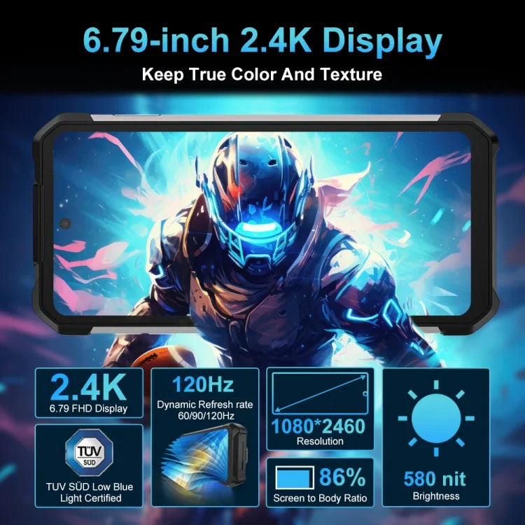 Unihertz 8849 Tank 2 Pro, téléphone robuste avec projecteur de vision nocturne, 12 Go + 256 Go, écran 6,79 pouces, Android 14, processeur octa-core MTK6789, réseau 4G.