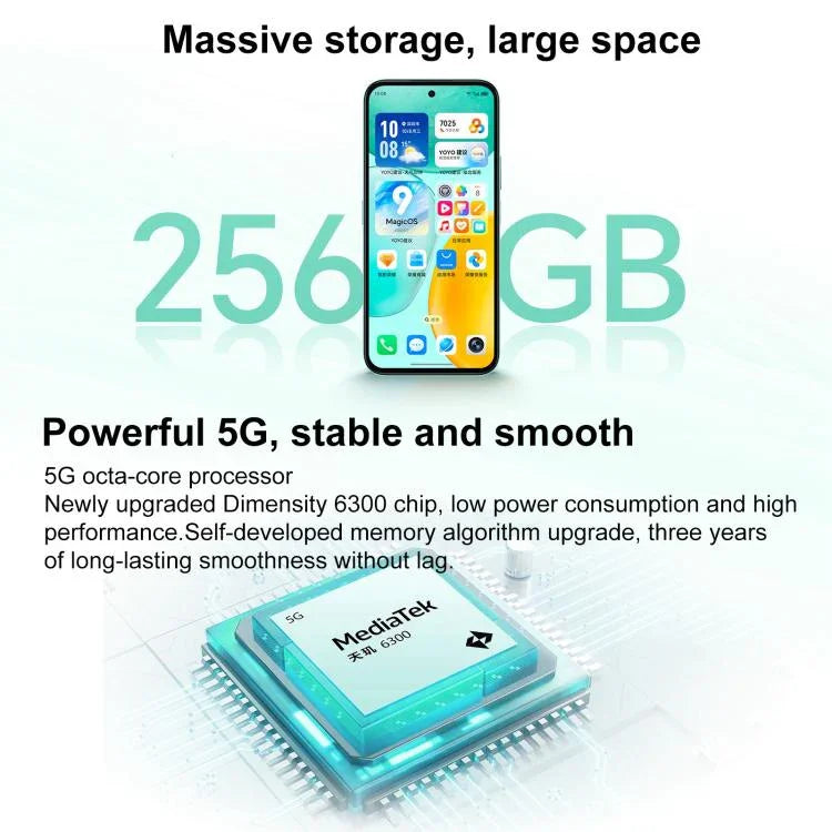 Honor Play 60, 6 Go + 128 Go, lecteur d'empreintes digitales latéral, écran 6,61 pouces, MagicOS 9.0, processeur octocœur Dimensity 6300, réseau : 5G, OTG