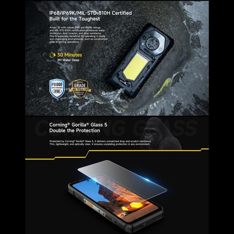 Ulefone Armor 30, 12 Go+512 Go, Vision nocturne, Téléphone robuste IP68/IP69K, Android 15 de 6,95 pouces MediaTek Helio G100 Octa Core, Réseau : 4G, NFC, OTG, Armor 30