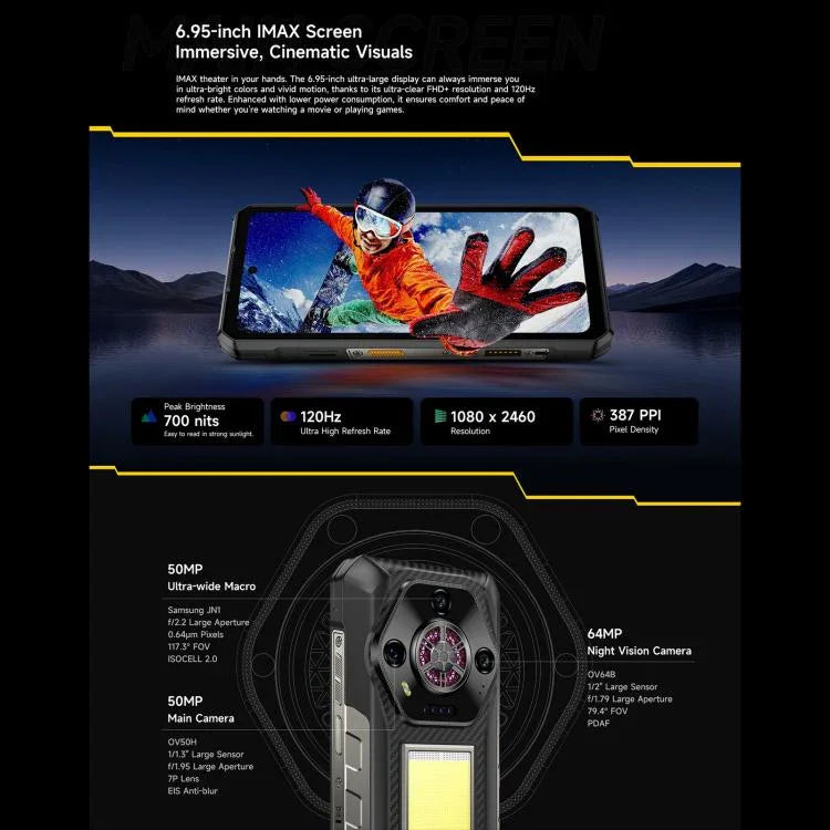 Ulefone Armor 30, 12 Go+512 Go, Vision nocturne, Téléphone robuste IP68/IP69K, Android 15 de 6,95 pouces MediaTek Helio G100 Octa Core, Réseau : 4G, NFC, OTG, Armor 30
