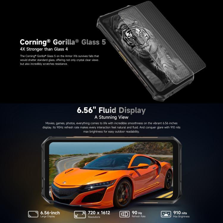 Ulefone Armor X16, 6 Go+128 Go, Vision Nocturne, Téléphone Robuste IP68/IP69K, Android 15 de 6,56 pouces MediaTek Helio G91 Octa Core, Réseau : 4G, NFC, OTG, Armor X16, 6 Go+128 Go