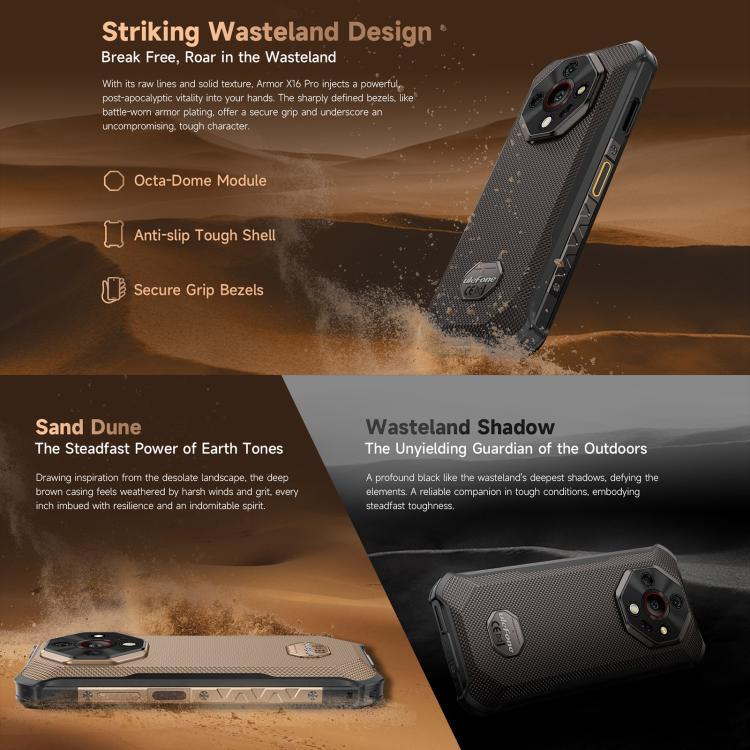 Ulefone Armor X16 Pro, 5 Go + 256 Go, Vision Nocturne, Téléphone Durci IP68/IP69K, Android 15 de 6,56 pouces MediaTek Dimensity 6300 Octa Core, Réseau : 5G, NFC, OTG, Armor X16 Pro, 8 Go + 256 Go