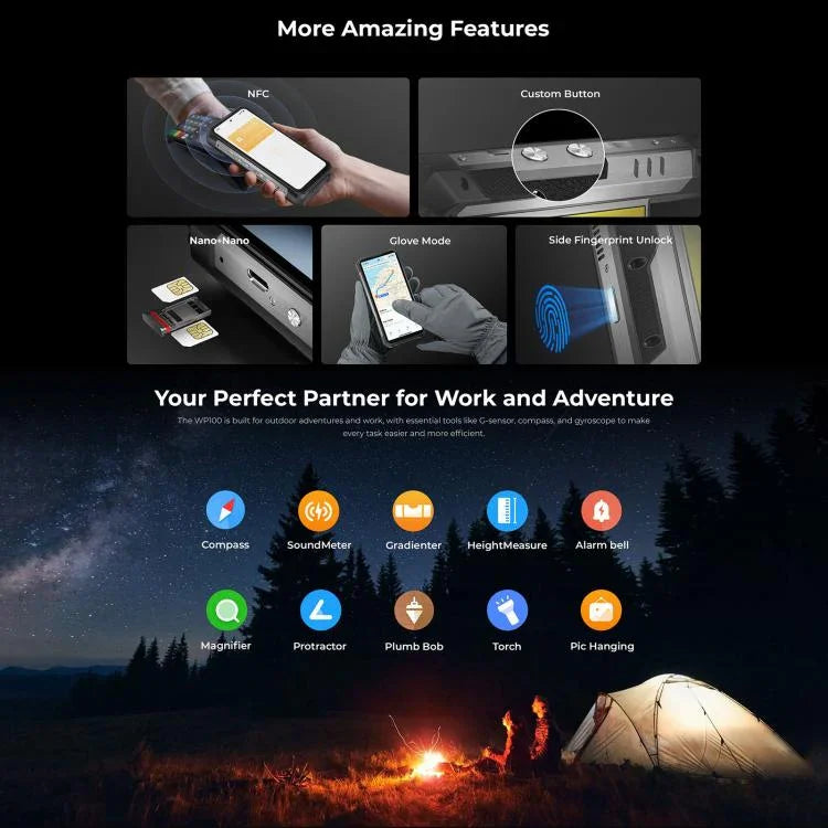 Oukitel WP100 Téléphone Robuste avec Télémètre Laser, 12 Go + 512 Go, Appareil Photo 200 MP, Identification par Empreinte Digitale, Android 14 6,8 Pouces MediaTek Dimensity 7300 Octa Core, NFC, OTG, Réseau : 5G, WP100