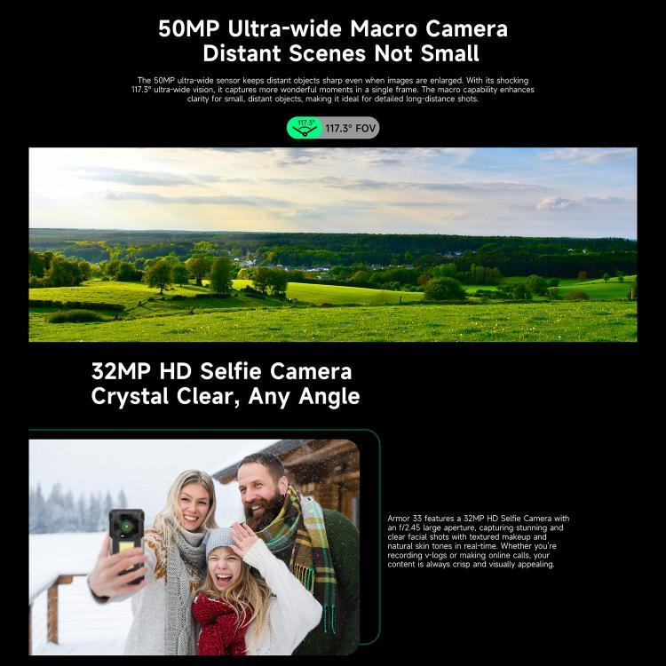 Ulefone Armor 33 Téléphone Robuste, 12 Go + 512 Go, Android 15 de 6,95 pouces MediaTek Helio G100 Octa Core, Réseau : 4G, OTG, NFC, Lumière LED, Armor 33