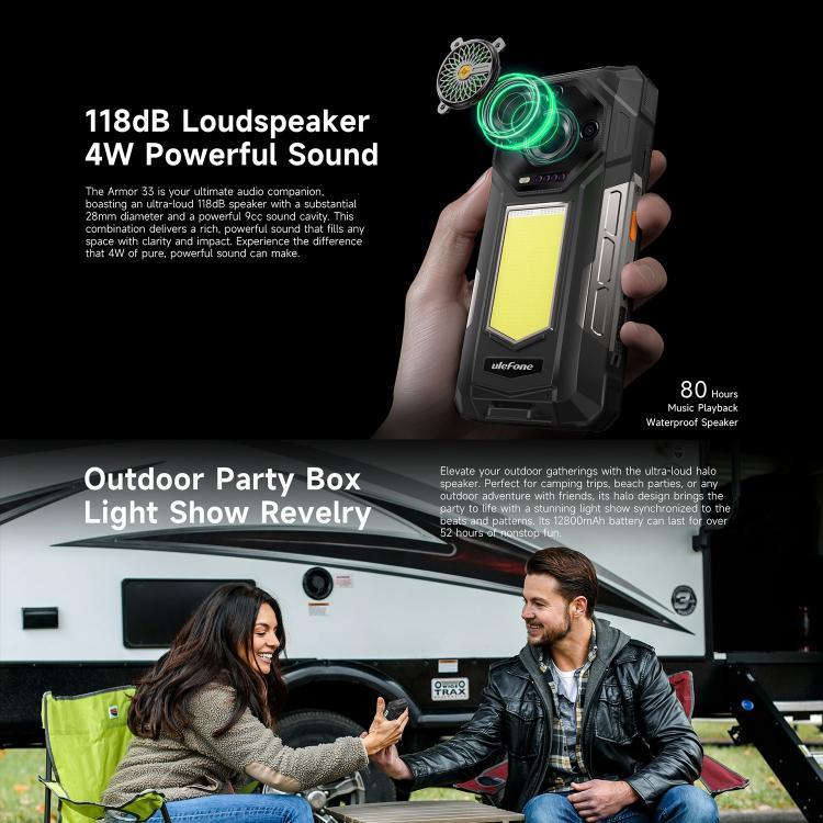 Ulefone Armor 33 Téléphone Robuste, 12 Go + 512 Go, Android 15 de 6,95 pouces MediaTek Helio G100 Octa Core, Réseau : 4G, OTG, NFC, Lumière LED, Armor 33