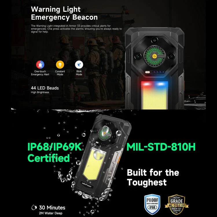 Ulefone Armor 33 Téléphone Robuste, 12 Go + 512 Go, Android 15 de 6,95 pouces MediaTek Helio G100 Octa Core, Réseau : 4G, OTG, NFC, Lumière LED, Armor 33