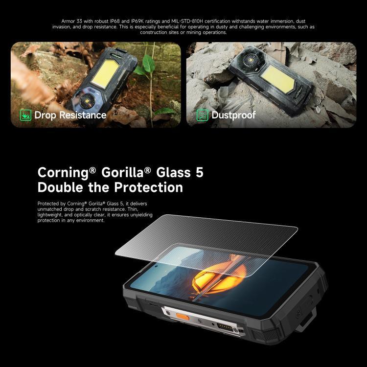 Ulefone Armor 33 Téléphone Robuste, 12 Go + 512 Go, Android 15 de 6,95 pouces MediaTek Helio G100 Octa Core, Réseau : 4G, OTG, NFC, Lumière LED, Armor 33