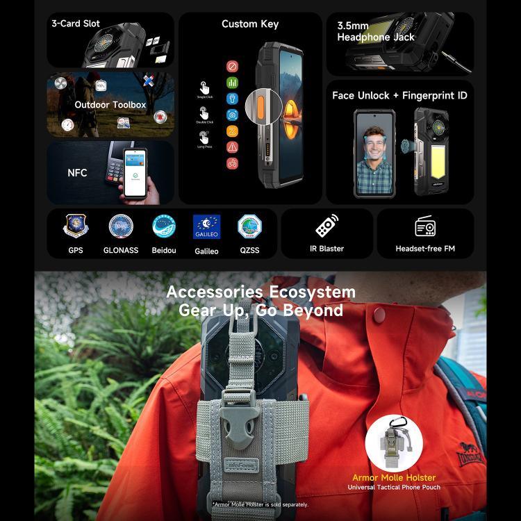 Ulefone Armor 33 Téléphone Robuste, 12 Go + 512 Go, Android 15 de 6,95 pouces MediaTek Helio G100 Octa Core, Réseau : 4G, OTG, NFC, Lumière LED, Armor 33