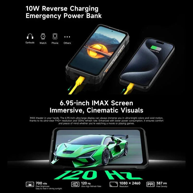 Ulefone Armor 33 Téléphone Robuste, 12 Go + 512 Go, Android 15 de 6,95 pouces MediaTek Helio G100 Octa Core, Réseau : 4G, OTG, NFC, Lumière LED, Armor 33
