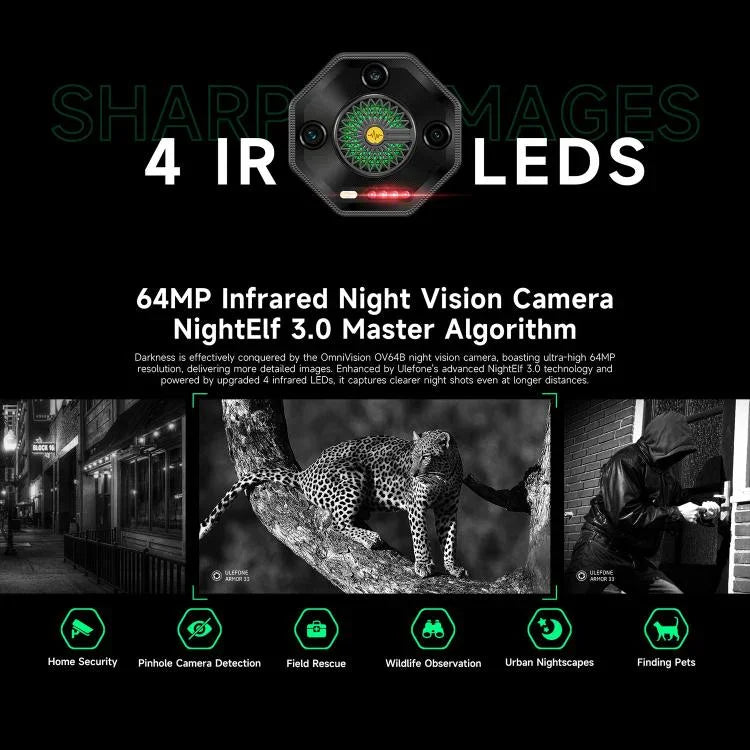 Ulefone Armor 33 Téléphone Robuste, 12 Go + 512 Go, Android 15 de 6,95 pouces MediaTek Helio G100 Octa Core, Réseau : 4G, OTG, NFC, Lumière LED, Armor 33