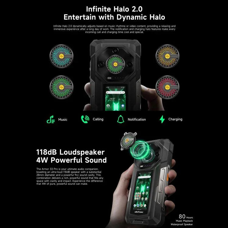 Téléphone Robuste Ulefone Armor 33 Pro, 16 Go+512 Go, Vision Nocturne, Double Écran 6,95 pouces + 3,4 pouces Android 14 MediaTek Dimensity 7300X Octa Core, Réseau : 5G, OTG, NFC, Armor 33 Pro