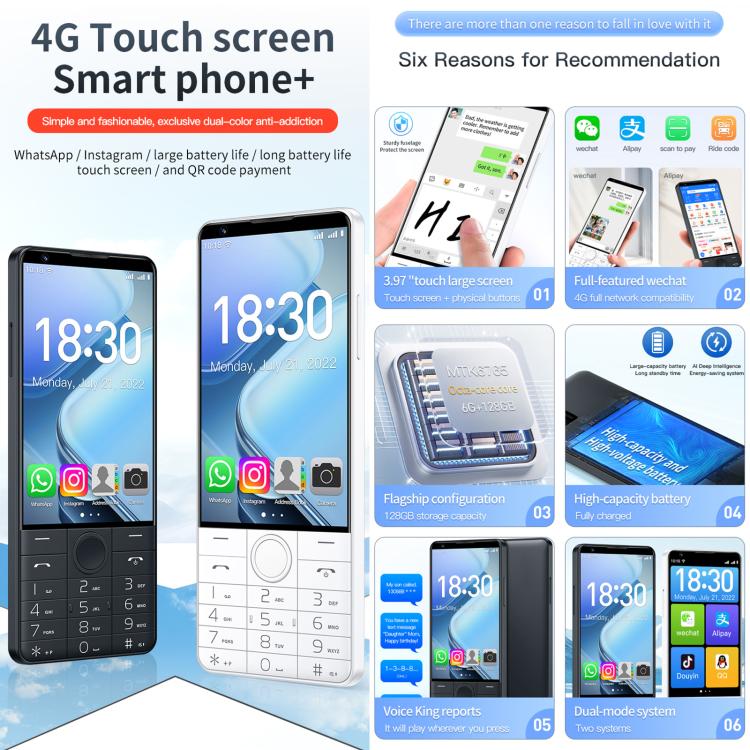 Téléphone à clavier DOOV R70, 6 Go + 128 Go, écran Android 13 Mediatek MT6762 Octa Core de 4 pouces, réseau : 4G, prise en charge de Google Store, avec appareil photo, avec appareil photo
