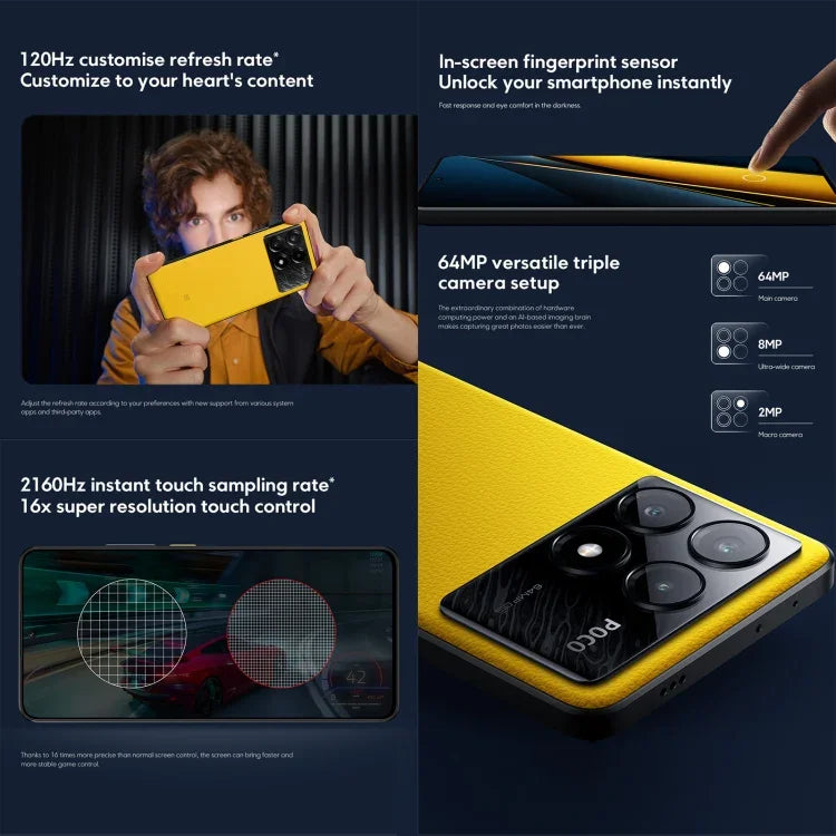 Xiaomi POCO X6 Pro Global, 12 Go + 512 Go, lecteur d'empreintes digitales intégré à l'écran, écran 6,67 pouces, Xiaomi HyperOS, processeur MediaTek Dimensity 8300-Ultra Octa Core 3,35 GHz, NFC, réseau : 5G