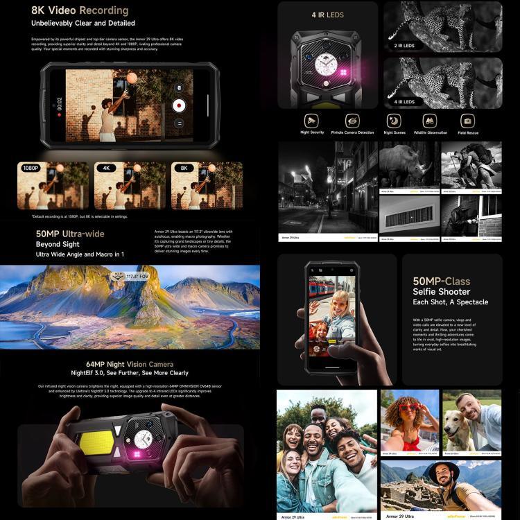 Téléphone ultra-robuste Ulefone Armor 29, 16 Go + 1 To, vision nocturne, 6,67 pouces + 1,04 pouces Android 15 MediaTek Dimensity 9300+ Octa Core, Réseau : 5G, Lumière LED polyvalente, Voyant d'avertissement, Armor 29 Ultra