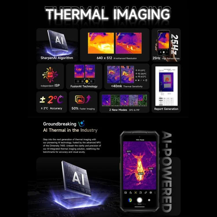 Ulefone Armor 29 Pro Thermal Version Téléphone Robuste, 16 Go+512 Go, Vision Nocturne, 6,67 pouces + 1,04 pouces Android 15 MediaTek Dimensity 7400 Octa Core, Réseau : 5G, OTG, NFC, Armor 29 Pro Thermal Version