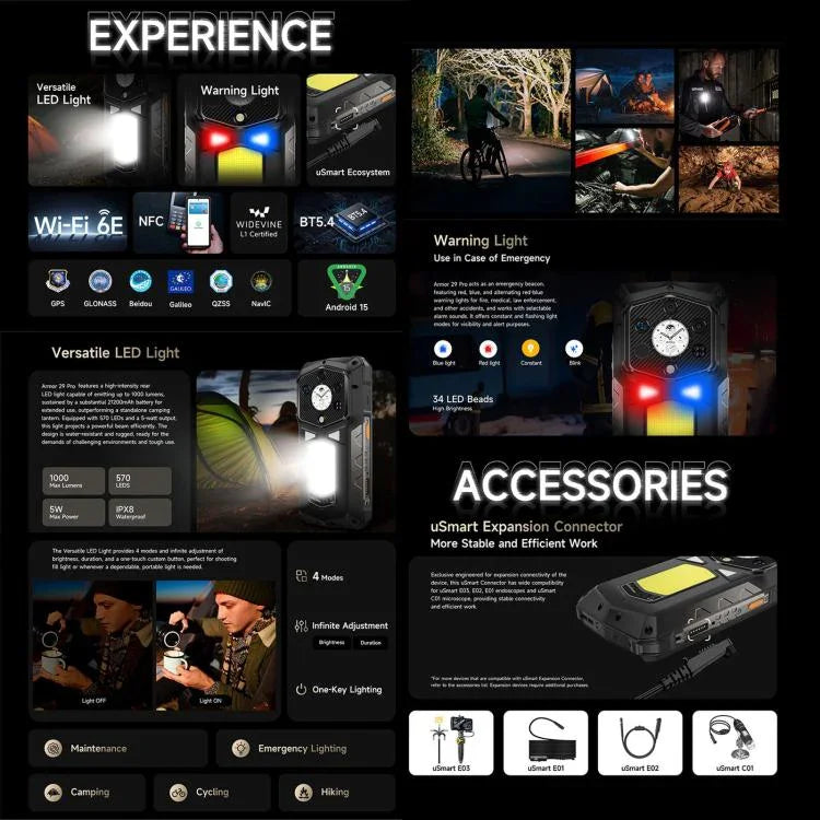 Ulefone Armor 29 Pro Téléphone Robuste, 16 Go+512 Go, Vision Nocturne, 6,67 pouces + 1,04 pouce Android 15 MediaTek Dimensity 7400 Octa Core, Réseau : 5G, OTG, NFC, Armor 29 Pro