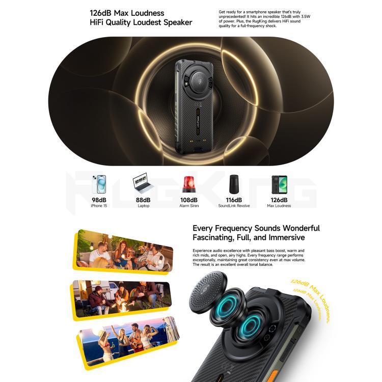 Ulefone RugKing, 8 Go + 256 Go, Téléphone Robuste IP68/IP69K, Android 15 Unisoc T7255 Octa Core 5,99 pouces, Réseau : 4G, NFC, OTG, RugKing, 8 Go + 256 Go